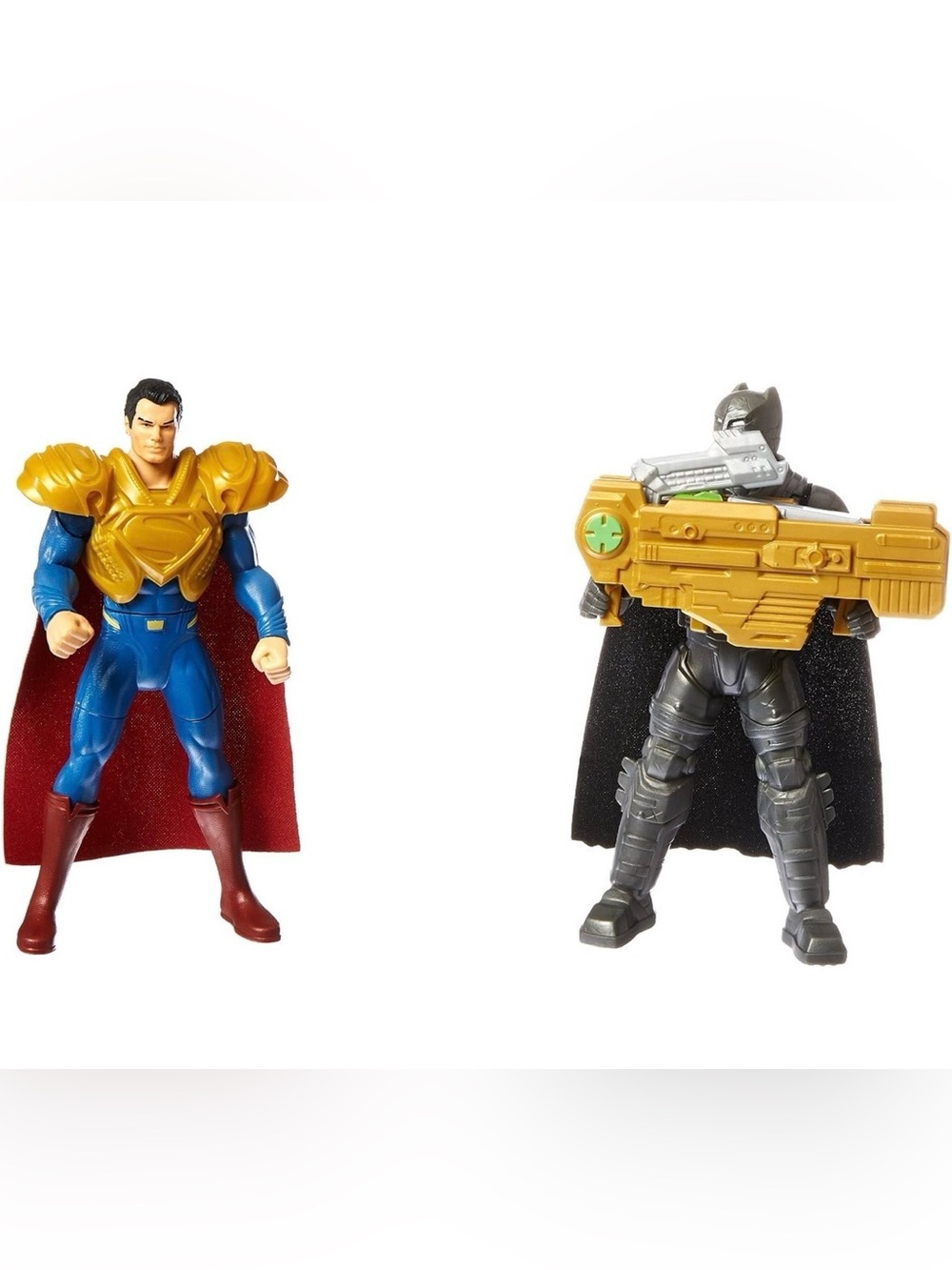 Gold and Blue Superhero Action Figure Set with Gray Armored Figure